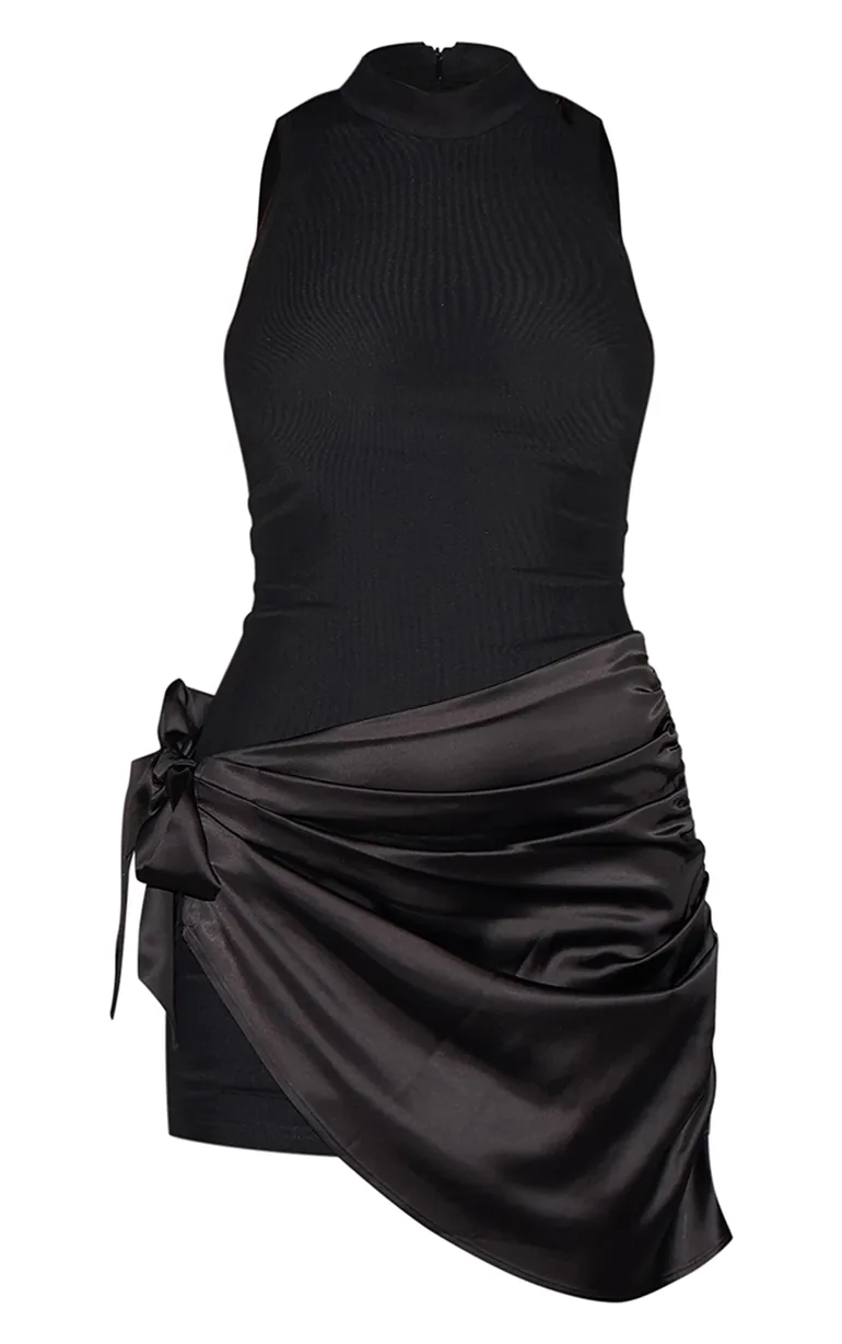 black and blue dress vs gold and white The Lilian Halter Neck Midi Satin Dress – Shopise main image 1