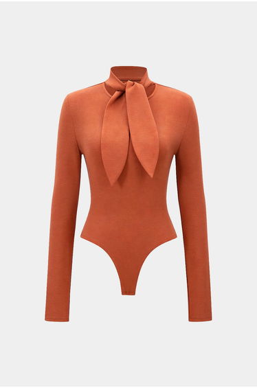 Round Neck Tie Front Long-Sleeve Bodysuit