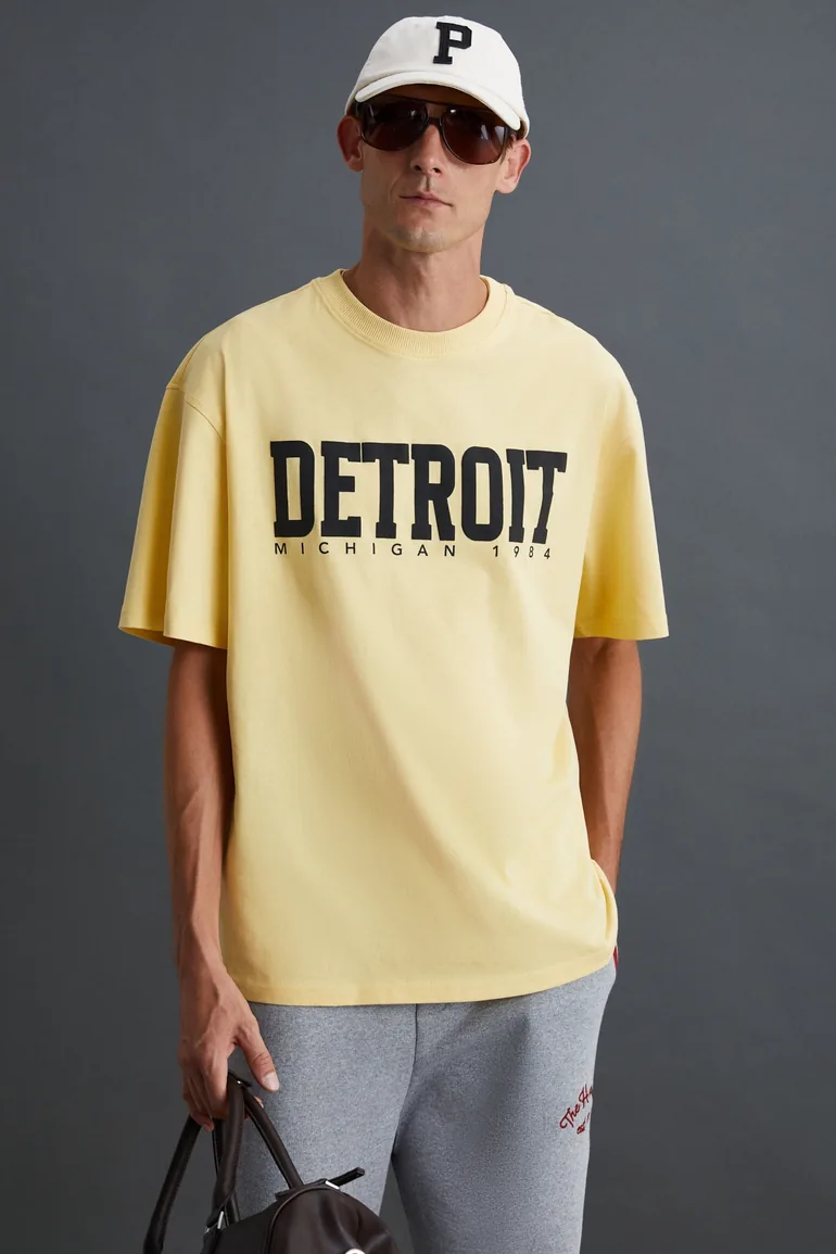 GRIMELANGE ATLANTA Men's 100% Cotton Short Sleeve Printed Yellow T-Shirt - 1