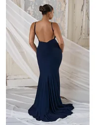 Irreplaceable |  Bridesmaid Navy Backless Bum Ruched Fishtail Maxi Dress - 1