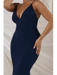 Irreplaceable |  Bridesmaid Navy Backless Bum Ruched Fishtail Maxi Dress - 2