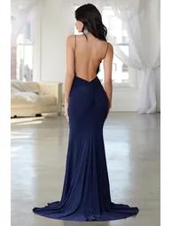 Irreplaceable |  Bridesmaid Navy Backless Bum Ruched Fishtail Maxi Dress - 3