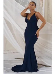 Irreplaceable |  Bridesmaid Navy Backless Bum Ruched Fishtail Maxi Dress