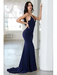 Irreplaceable |  Bridesmaid Navy Backless Bum Ruched Fishtail Maxi Dress - 5