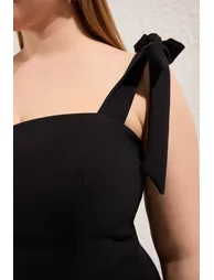 Black A-Line Strap Binding Detail Woven Dress - 2