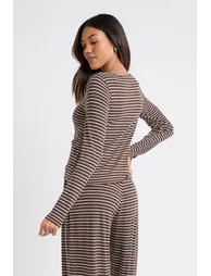 Maternity Stripe Rib Long Sleeve Top - chocolate - 1