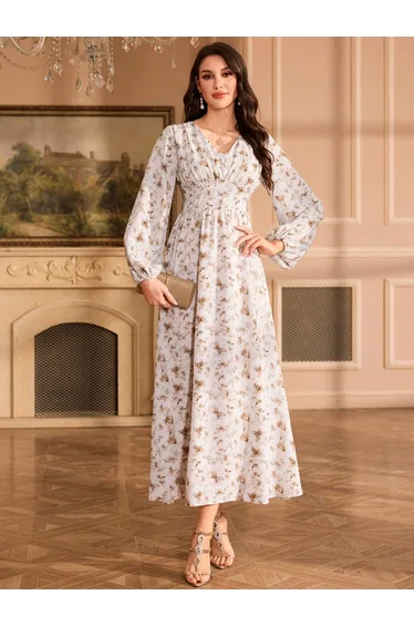 Floral Maxi Dress with Volume Sleeves