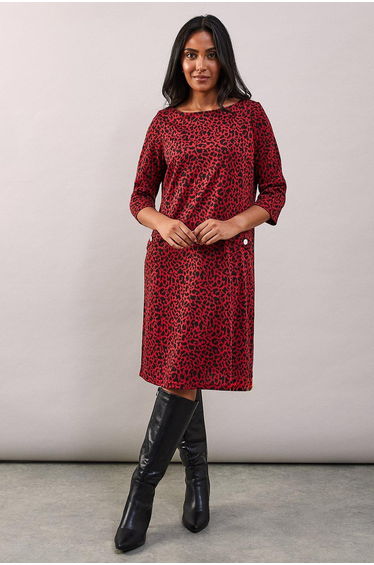 Petite Red Leopard Jacquard Ponte Shift Dress