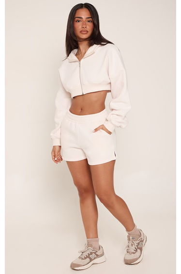 Petite Cream Drawstring Waist Side Pocket Mini Shorts