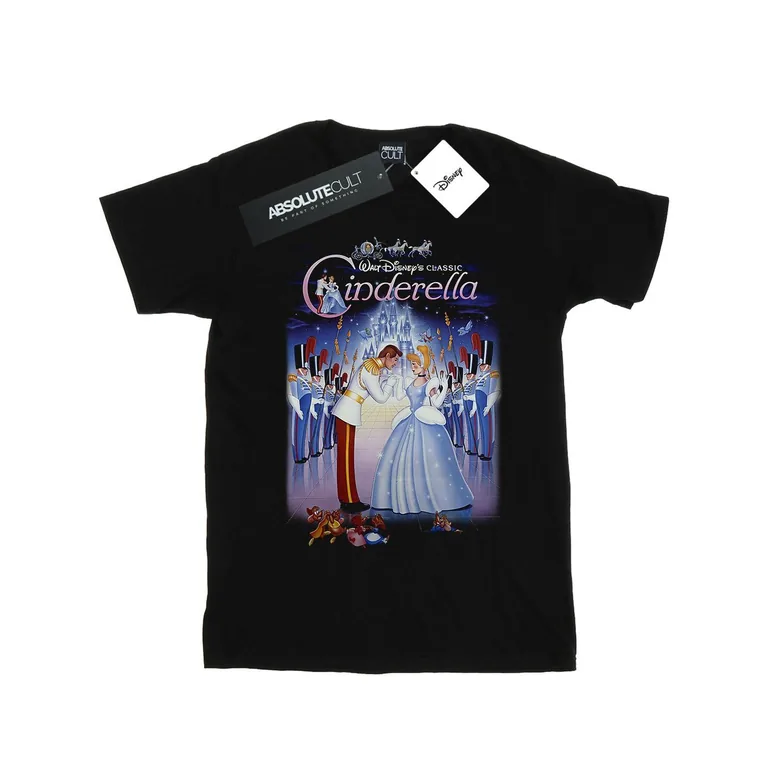 Disney Girls Cinderella Collage Poster Cotton T-Shirt - Black - 1