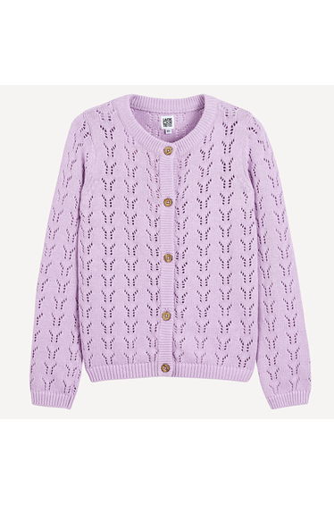 Cotton Openwork Knit Cardigan with Button Fastening