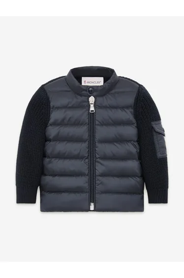 Moncler Enfant Baby Down Padded Zip Up Cardigan in Navy