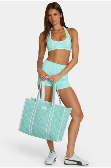 Jersey Tote Bag in Aqua Stripe