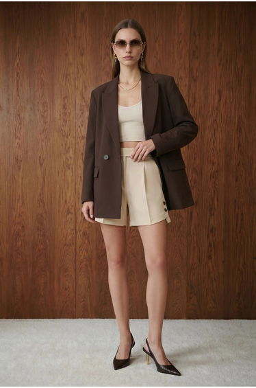 Dilvin Women's Long Crepe Blazer Jacket