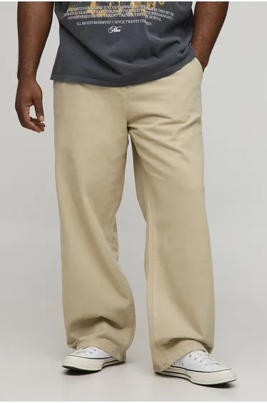 Plus Relaxed Fit Half & Half Waistband Washed Twill Trouser - taupe