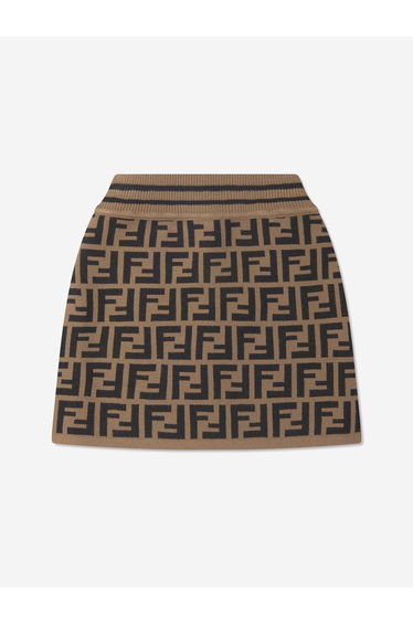 Girls FF Logo Knitted Skirt in Brown