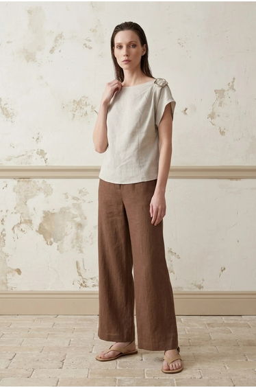 MY FASHION Cotton Poplin Boat Neck Blouse with Bow