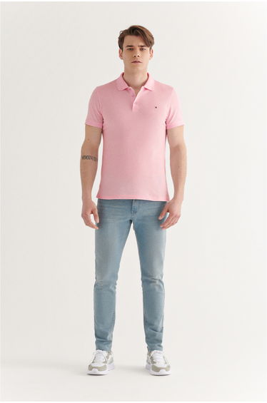 Men's Light Pink 100% Cotton Cool Keeping Standard Fit Regular Cut Polo Neck T-shirt