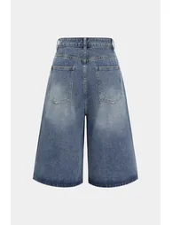 Denim Asymmetrical Button Shorts - 1