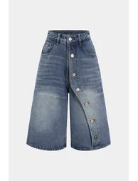 Denim Asymmetrical Button Shorts