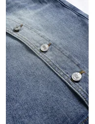 Denim Asymmetrical Button Shorts - 2