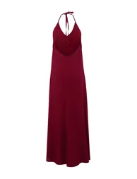 Burgundy Woven Backless Maxi Beach Dress - 1