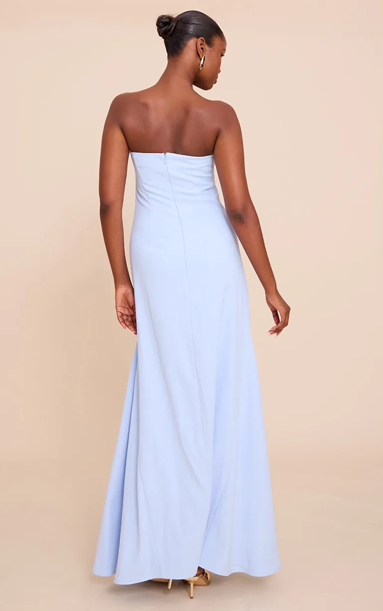 Light Blue Tailored Woven Bandeau Maxi Dress - 1