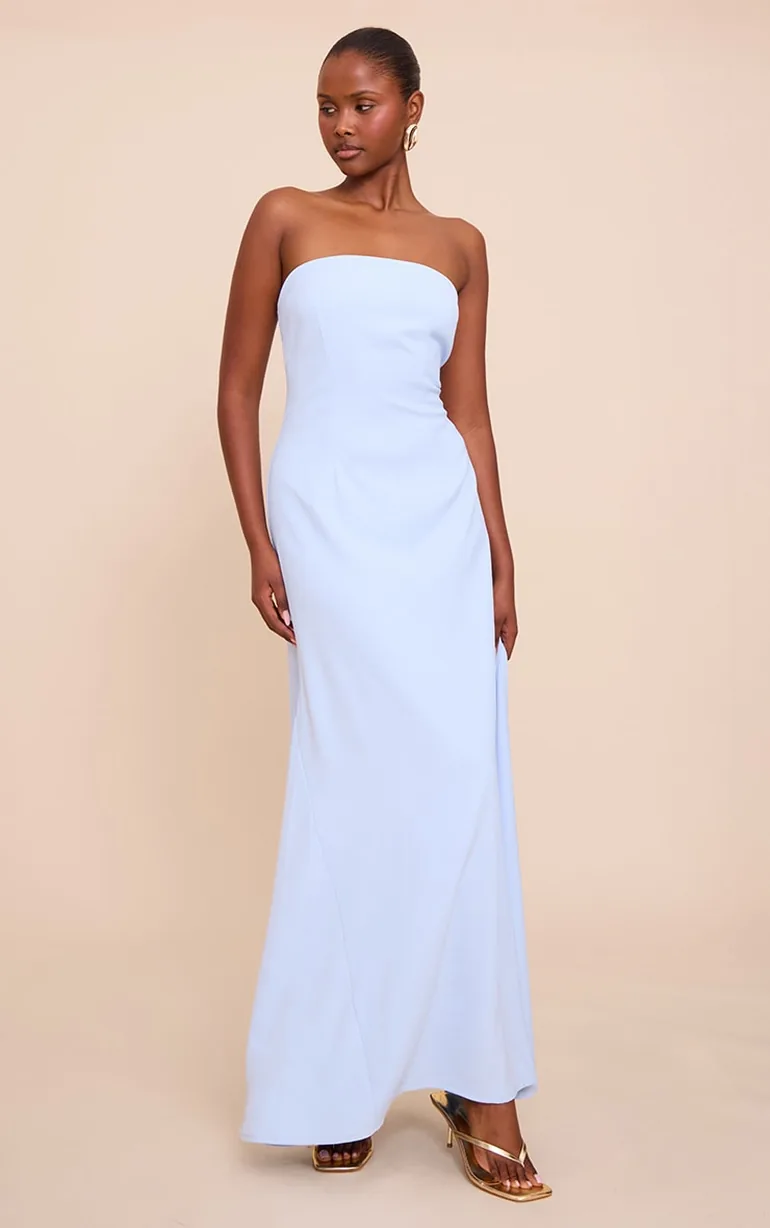 Light Blue Tailored Woven Bandeau Maxi Dress - 2