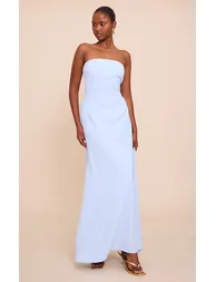 Light Blue Tailored Woven Bandeau Maxi Dress - 2