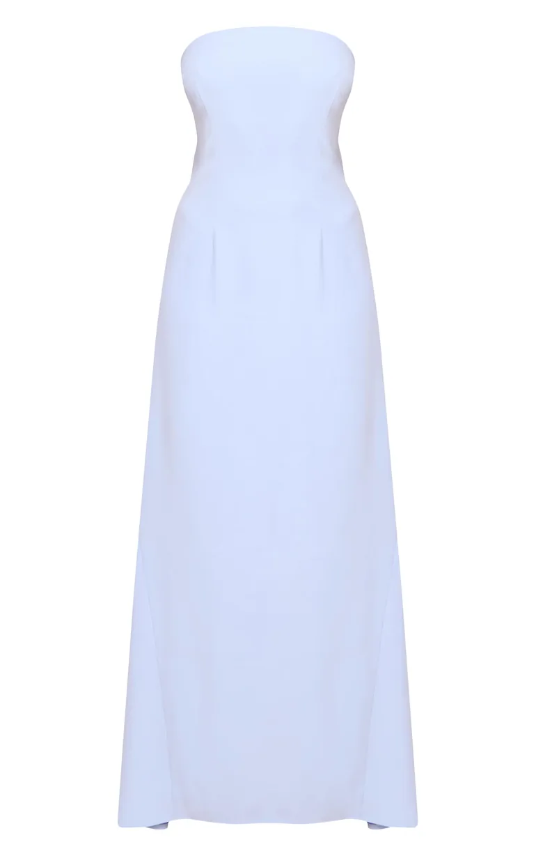 Light Blue Tailored Woven Bandeau Maxi Dress - 4