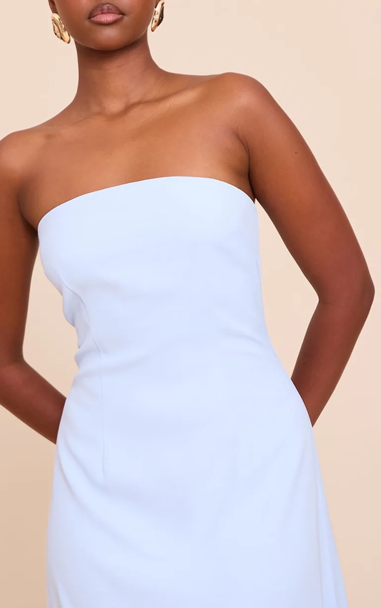 Light Blue Tailored Woven Bandeau Maxi Dress - 3