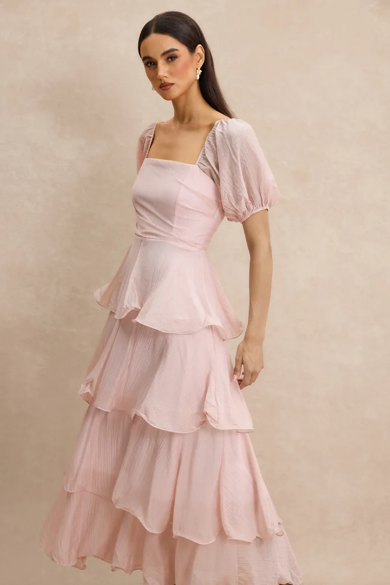 Chiffon Ruffle Square Collar Midi Dress - 3