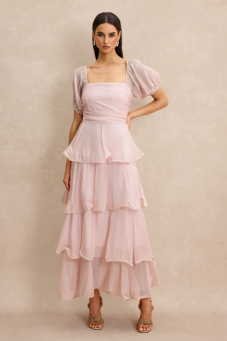 Chiffon Ruffle Square Collar Midi Dress