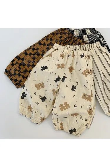 Toddler Bear Plaid Dots Striped Pants