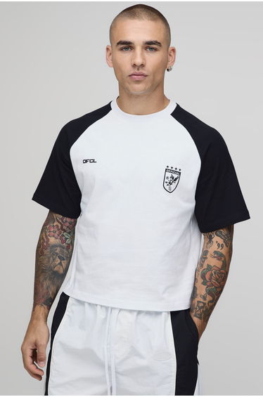 Regular Fit Shrunken Boxy Raglan Sports T-Shirt - white