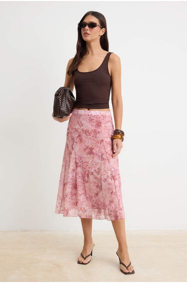 Multi-Colored Shawl Pattern Boho/Boho Chic Skater High Waist Midi Tulle Knitted Skirt