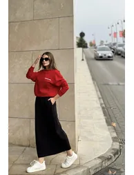 Black Elasticated Long Skirt - 3