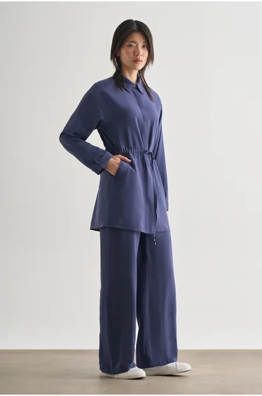 Mizalle Double Pocketed Waist Rope Gathered Modal Tunic