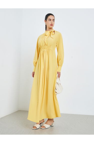 Women Yellow Tie-Up Neck Maxi Dress