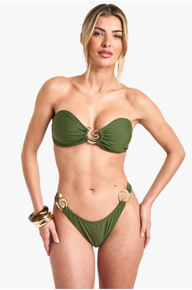 Premium Swim Swirl Trim Bikini Brief - khaki