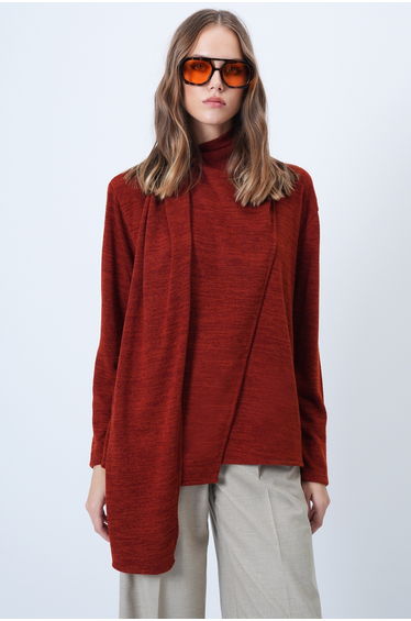 Women's Tile Pattern Crew Neck Shawl Detailed Knitwear Blouse