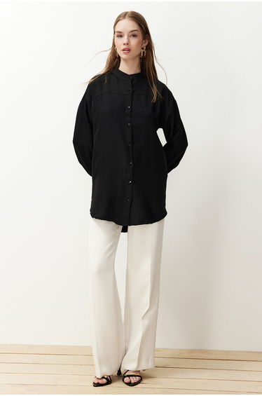 Black Linen Aerobin Woven Shirt