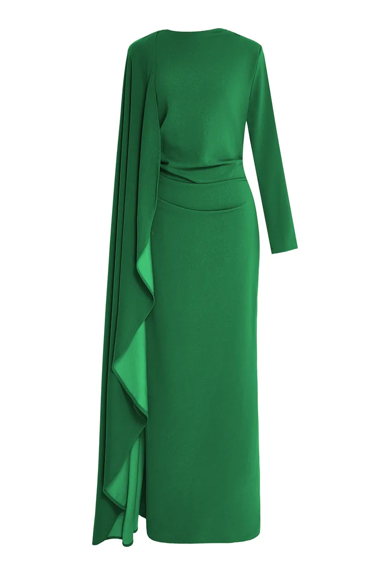Pleated Round Neck Cape Maxi Dress - 6