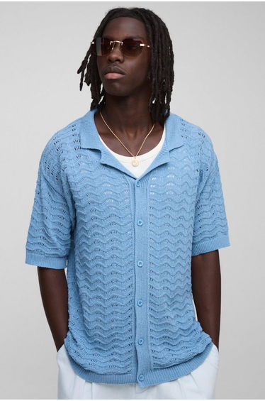 Relaxed Fit Scallop Knitted Shirt