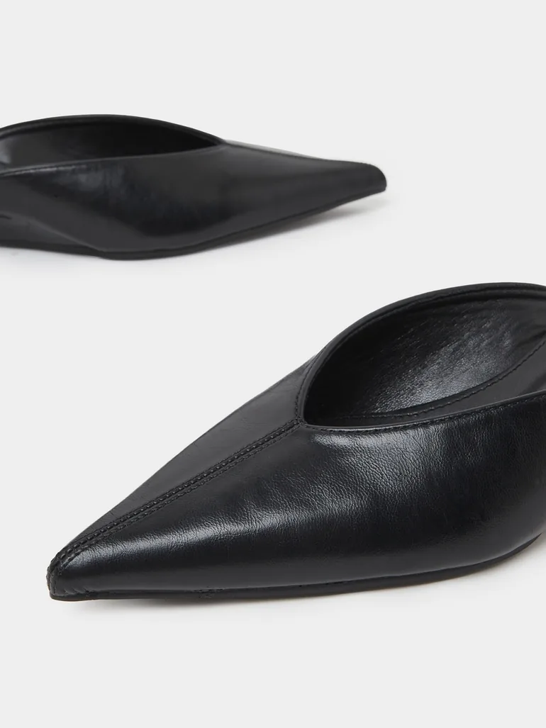 Black Pointed Toe Mules - 2