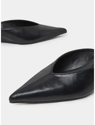 Black Pointed Toe Mules - 2