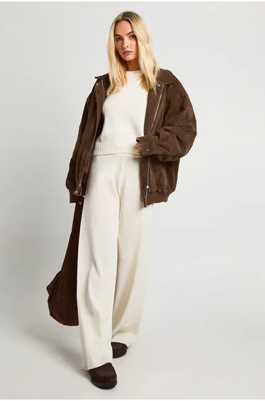 Crew Neck Jumper And Wide Leg Trouser - cream