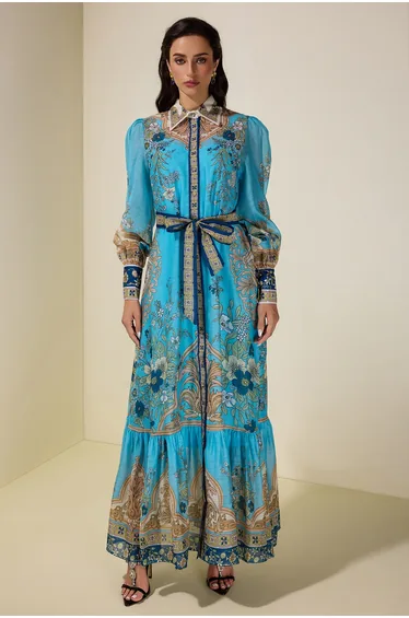 Paisley Print Single Breasted Maxi Dress With Belt
