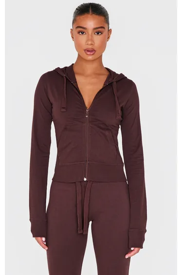 Chocolate Zip Up Fitted Track Jacket