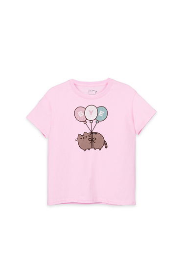 Pusheen Girls Bye Balloons Short-Sleeved T-Shirt - Pink